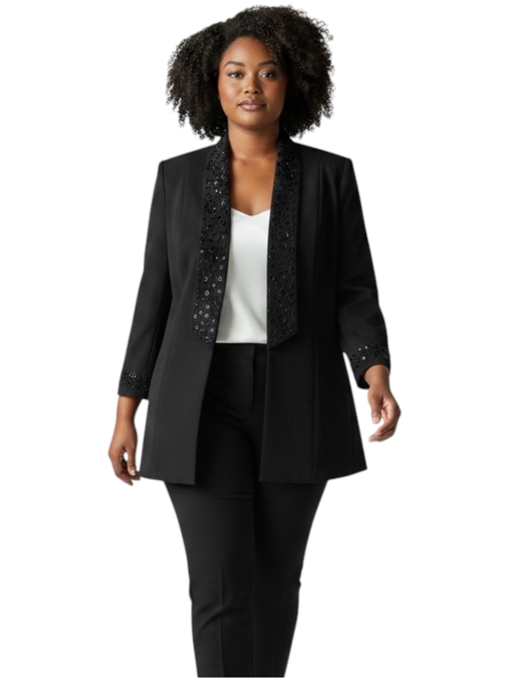 Stella Louise Black Beaded Evening Glam Long Jacket Coat NWOT Size 18W
